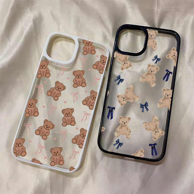 Phone Cases Galaxy A16 5G - かわいいテディベアのリボン付きスマホケース、Samsung Galaxy S24 Plus、S23、S25 Ultra、S21、S25 FE、A56、A55、A54、A06、A16、A15、A35、A34