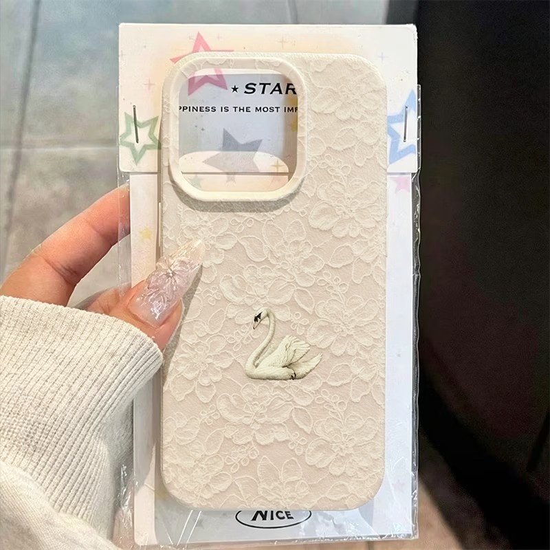 Phone Cases Iphone 13 - レーススワン柄ライチテクスチャスマホケース iPhone 17 16 15 Pro