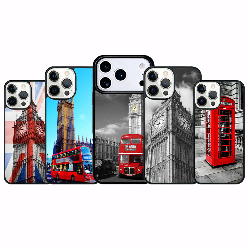 Phone Cases London - ロンドン・レッドバス、ビッグ・ベンのデザインのiPhone 16、17 Pro Max、Air 17、16E、14、15 Plus、12、13用耐衝撃保護ケース