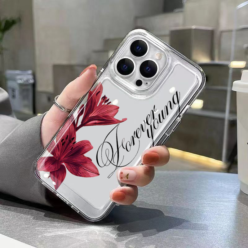 バーガンディカラーのユリ柄と英字デザインのiPhone用ケー - Phone Cases Xr Iphone のレビューと価格