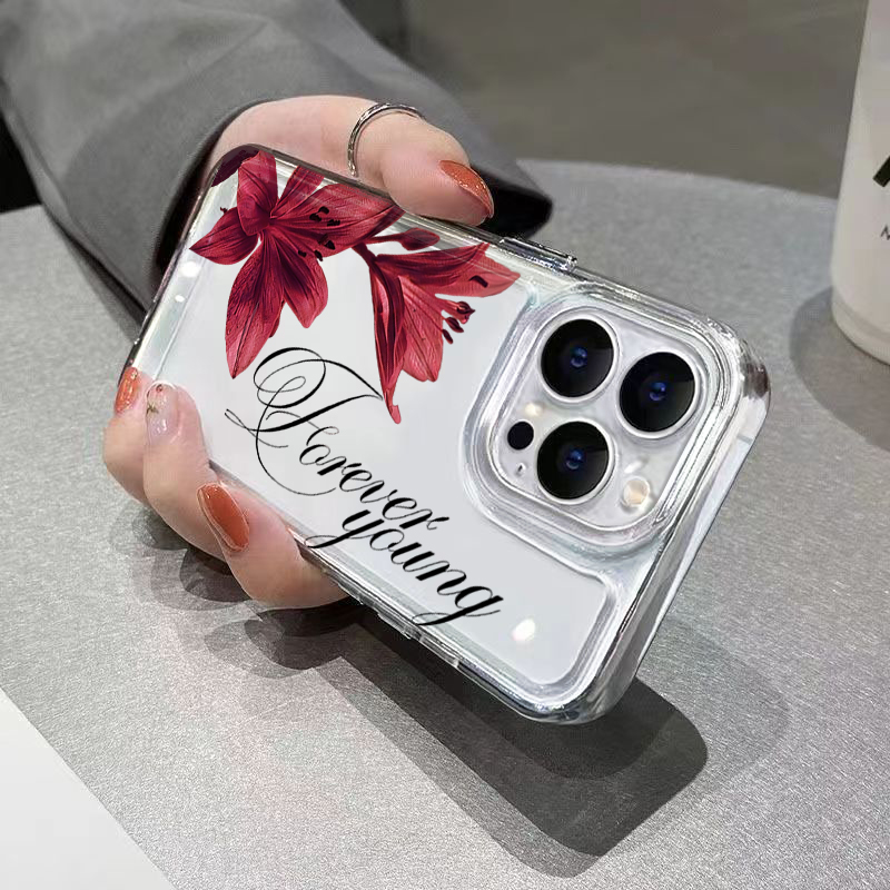 バーガンディカラーのユリ柄と英字デザインのiPhone用ケー - Phone Cases Xr Iphone のレビューと価格