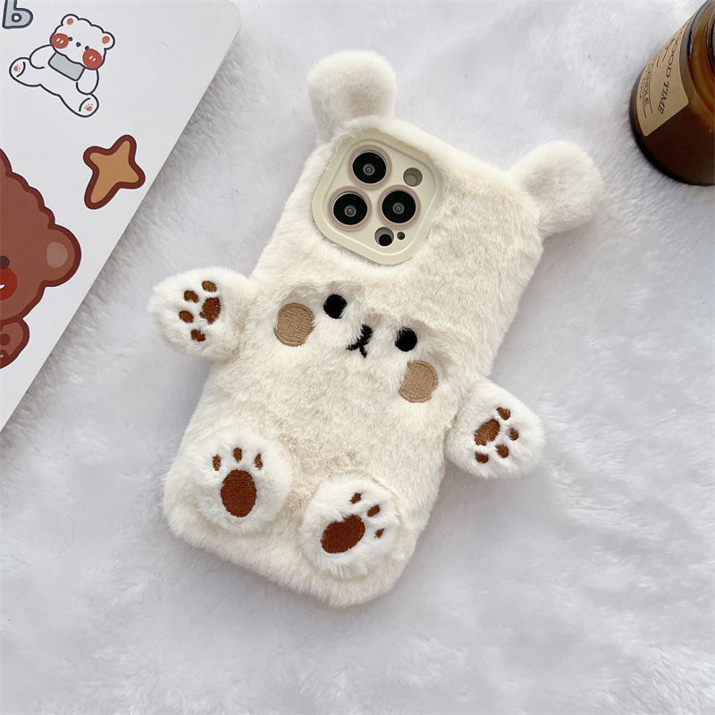 韓国の3D漫画風クマのふわふわぬいぐるみカップル携帯ケース  - Phone Cases For Iphone 16 のレビューと価格