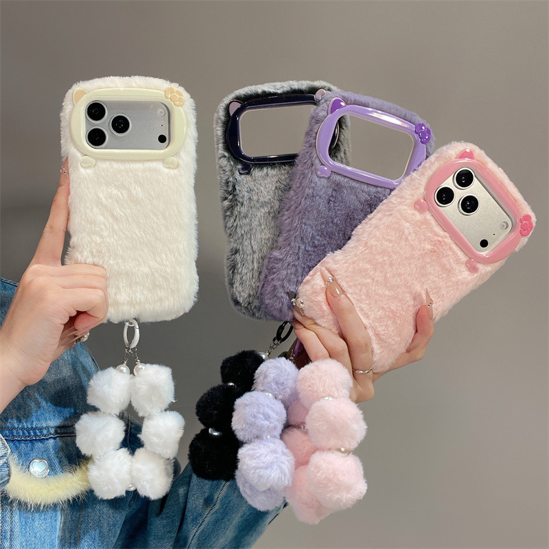 高級感のある無地のファー素材のプラッシュフォンケース iPh - Phone Cases For Iphone 16 のレビューと価格