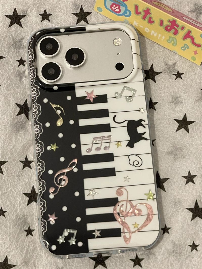 黒白のピアノ音符と猫の可愛いスマホケース iPhone 18 - Phone Cases Xr Iphone のレビューと価格